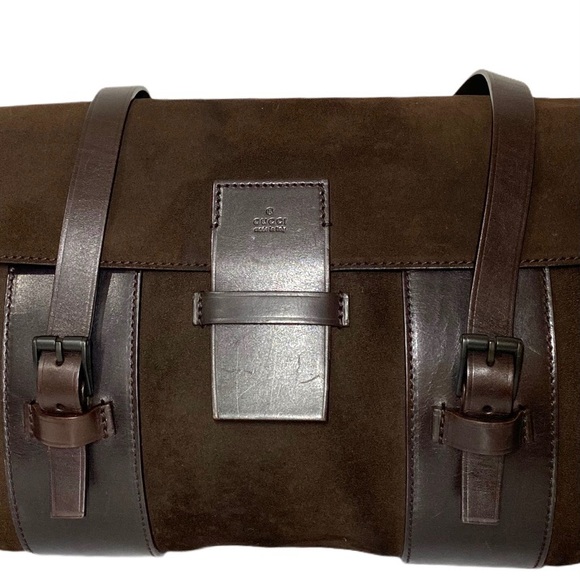 GUCCI brown suede shoulder bag double straps EXC COND - Picture 10 of 14